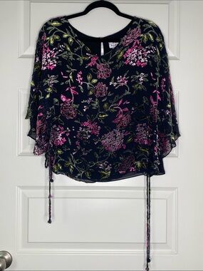 Adrianna Papell Black Floral Burnout Blouse